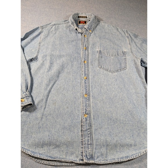 Wrangler Other - Wrangler Hero Mens Light Wash Denim Button Down Shirt Large Blue Cotton Long Slv